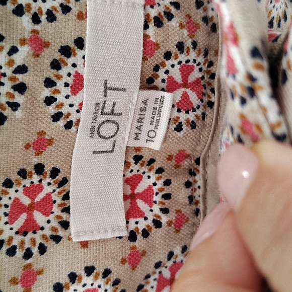 LOFT Marisa Pants Size 10 Tan With Pink Print Ankle Pants Stretch - Picture 5 of 9